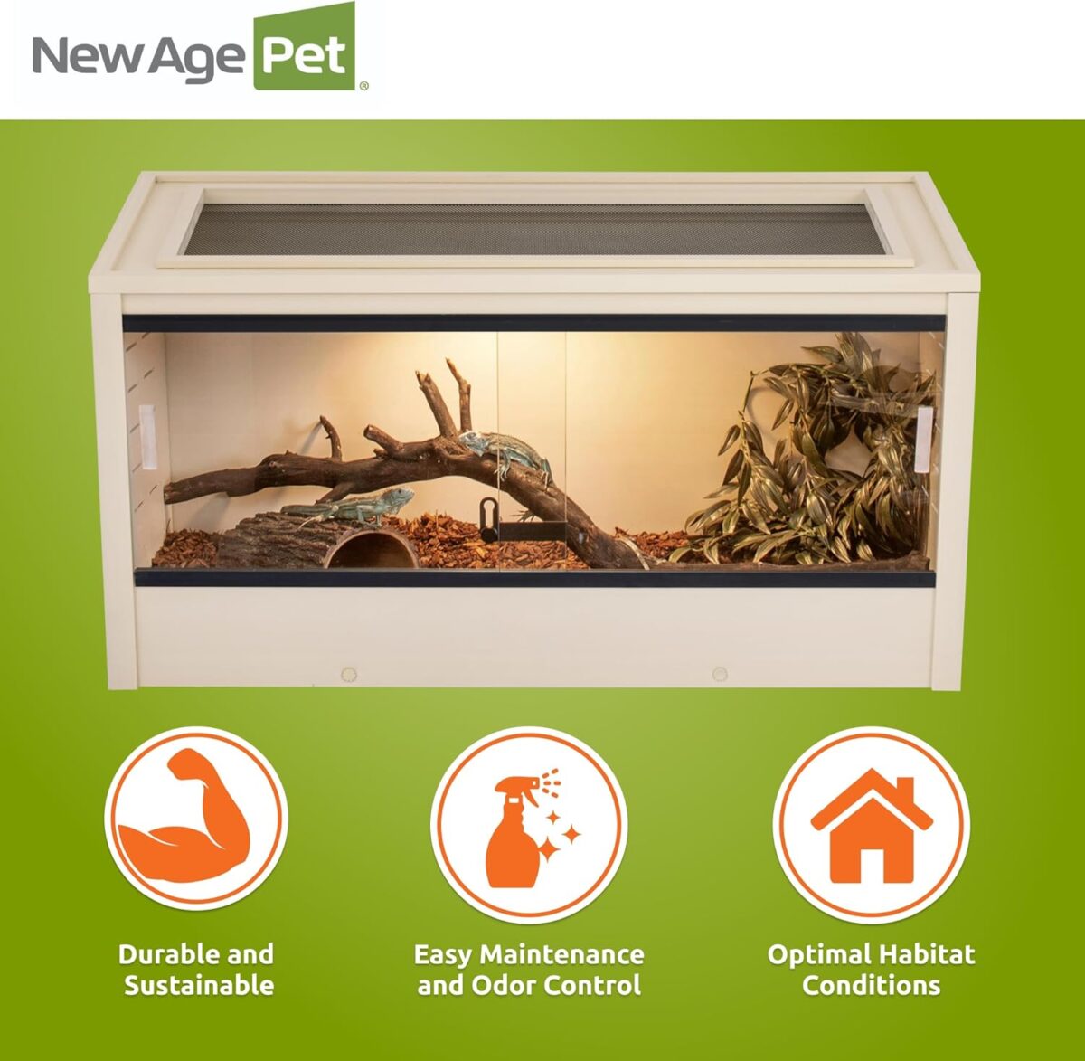 New Age Pet ECOFLEX 36" Mojave Reptile Lounge -Durable Wood Plastic Composite Habitat with Ventilation, Removable Glass Doors & Lock, Easy Assembly, for Tortoises, Snakes, Iguanas - Image 7