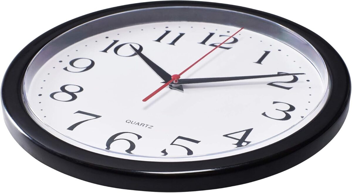 Bernhard Products Black Wall Clock Silent Non Ticking 10 Inch Quality Quartz Battery Operated Round Easy to Read Home/Office/Kitchen/Classroom/School Clock Sweep Movement - Image 4