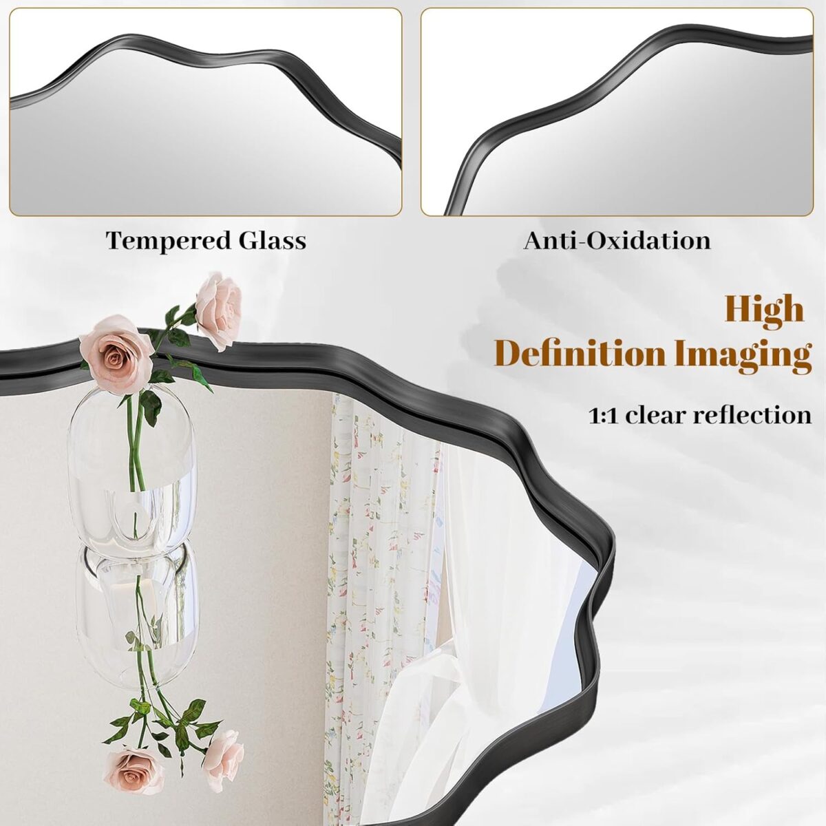 Round Wavy Mirror, 30 Inch Metal Frame Circle Mirror, Round Wall Mounted for Entryway, Bathroom, Vanity, Living Room, Black - Image 4