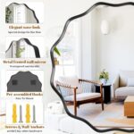 Round Wavy Mirror, 30 Inch Metal Frame Circle Mirror, Round Wall Mounted for Entryway, Bathroom, Vanity, Living Room, Black - Image 5