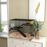 PawHut Large Hamster Cage with Deep Tempered Glass Bottom, 3 Tiers Hamster Tank with Running Wheel, Hut, Water Bottle, Dish, Rat Cage for Syrian, Dwarf, Gerbils, Mouse, 31" x 19" x 21.5", Black - Image 3