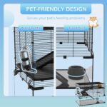 PawHut Large Hamster Cage with Deep Tempered Glass Bottom, 3 Tiers Hamster Tank with Running Wheel, Hut, Water Bottle, Dish, Rat Cage for Syrian, Dwarf, Gerbils, Mouse, 31" x 19" x 21.5", Black - Image 5