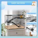 PawHut Large Hamster Cage with Deep Tempered Glass Bottom, 3 Tiers Hamster Tank with Running Wheel, Hut, Water Bottle, Dish, Rat Cage for Syrian, Dwarf, Gerbils, Mouse, 31" x 19" x 21.5", Black - Image 7