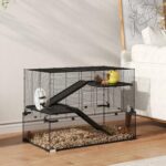 PawHut Large Hamster Cage with Deep Tempered Glass Bottom, 3 Tiers Hamster Tank with Running Wheel, Hut, Water Bottle, Dish, Rat Cage for Syrian, Dwarf, Gerbils, Mouse, 31" x 19" x 21.5", Black - Image 10