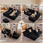 107" Modular Sectional Couches for Living Room, Comfy Boneless L Shaped Cloud Couch with Chaise Lounge, Modern Cozy Corduroy Deep Seat Floor Sofa, Memory Foam, No Assembly Required, Black - Image 3