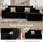 107" Modular Sectional Couches for Living Room, Comfy Boneless L Shaped Cloud Couch with Chaise Lounge, Modern Cozy Corduroy Deep Seat Floor Sofa, Memory Foam, No Assembly Required, Black - Image 8