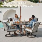 NATURAL EXPRESSIONS 5-Piece Outdoor Patio Dining Set, 4pcs Patio Swivel Rocking Chairs and 38’’ Round Dining Table with 1.65’’ Umbrella Hole - Image 3