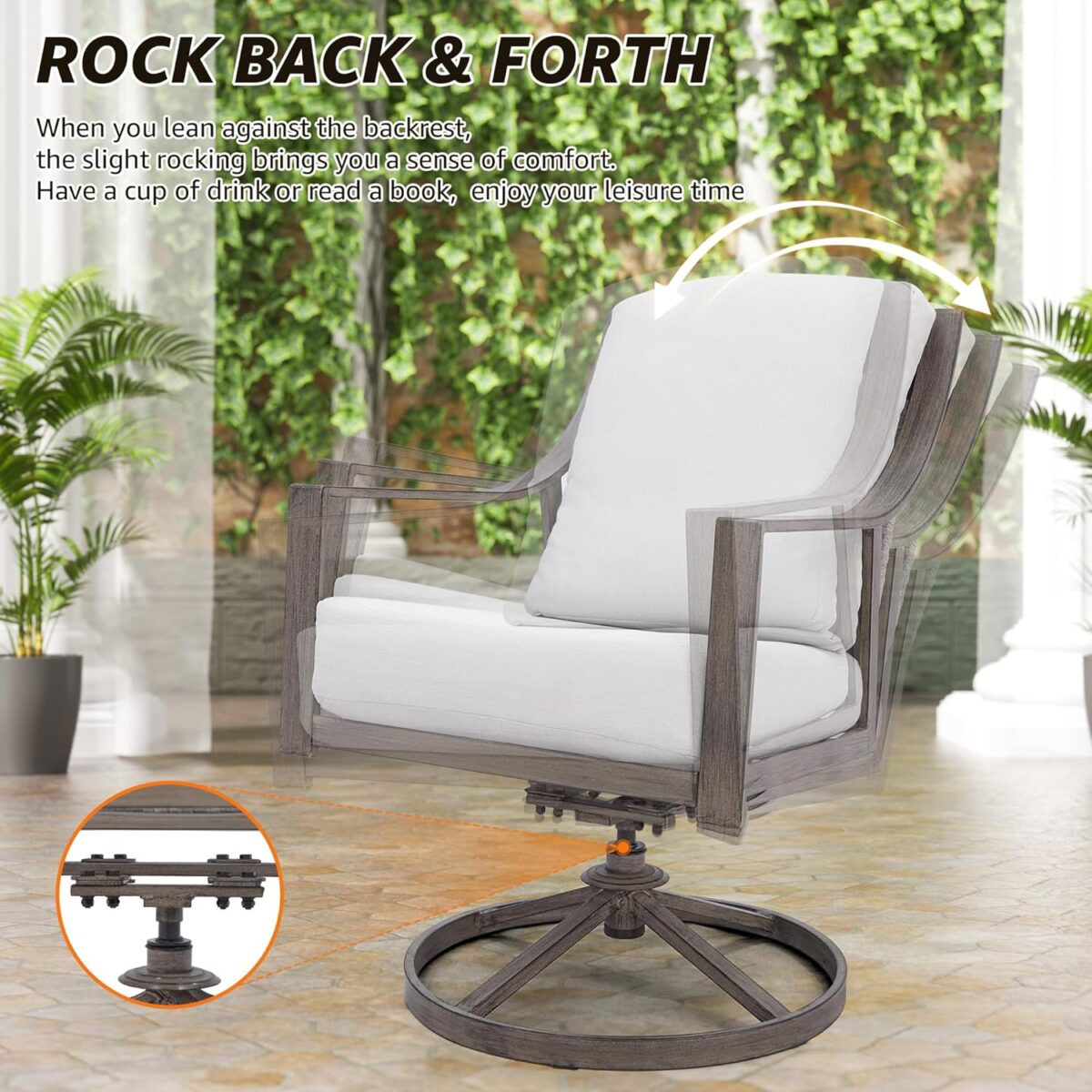 NATURAL EXPRESSIONS 5-Piece Outdoor Patio Dining Set, 4pcs Patio Swivel Rocking Chairs and 38’’ Round Dining Table with 1.65’’ Umbrella Hole - Image 5