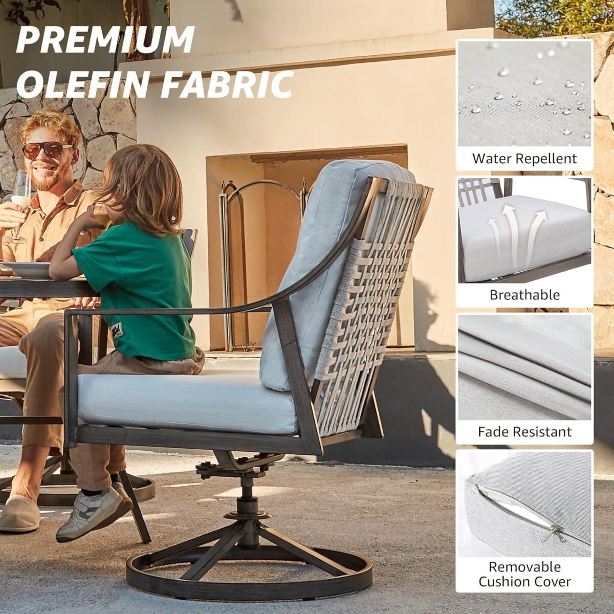 NATURAL EXPRESSIONS 5-Piece Outdoor Patio Dining Set, 4pcs Patio Swivel Rocking Chairs and 38’’ Round Dining Table with 1.65’’ Umbrella Hole - Image 7