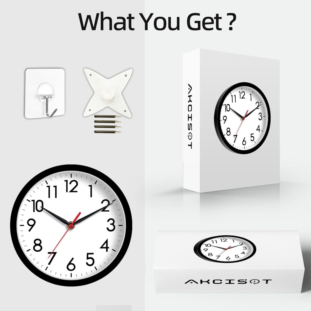 AKCISOT Wall Clock, Modern Small Wall Clocks Battery Operated 8 Inch, Silent Non-Ticking Analog Classic for Office, Home, Bathroom, Kitchen, Bedroom, School(Black) - Image 7