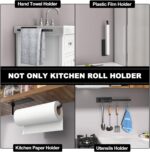 Paper Towel Holder - Self-Adhesive or Drilling, Matte Black, Upgraded Aluminum Kitchen Roll Dispenser Under Cabinet, Lighter but Stronger Than Stainless Steel! - Image 5