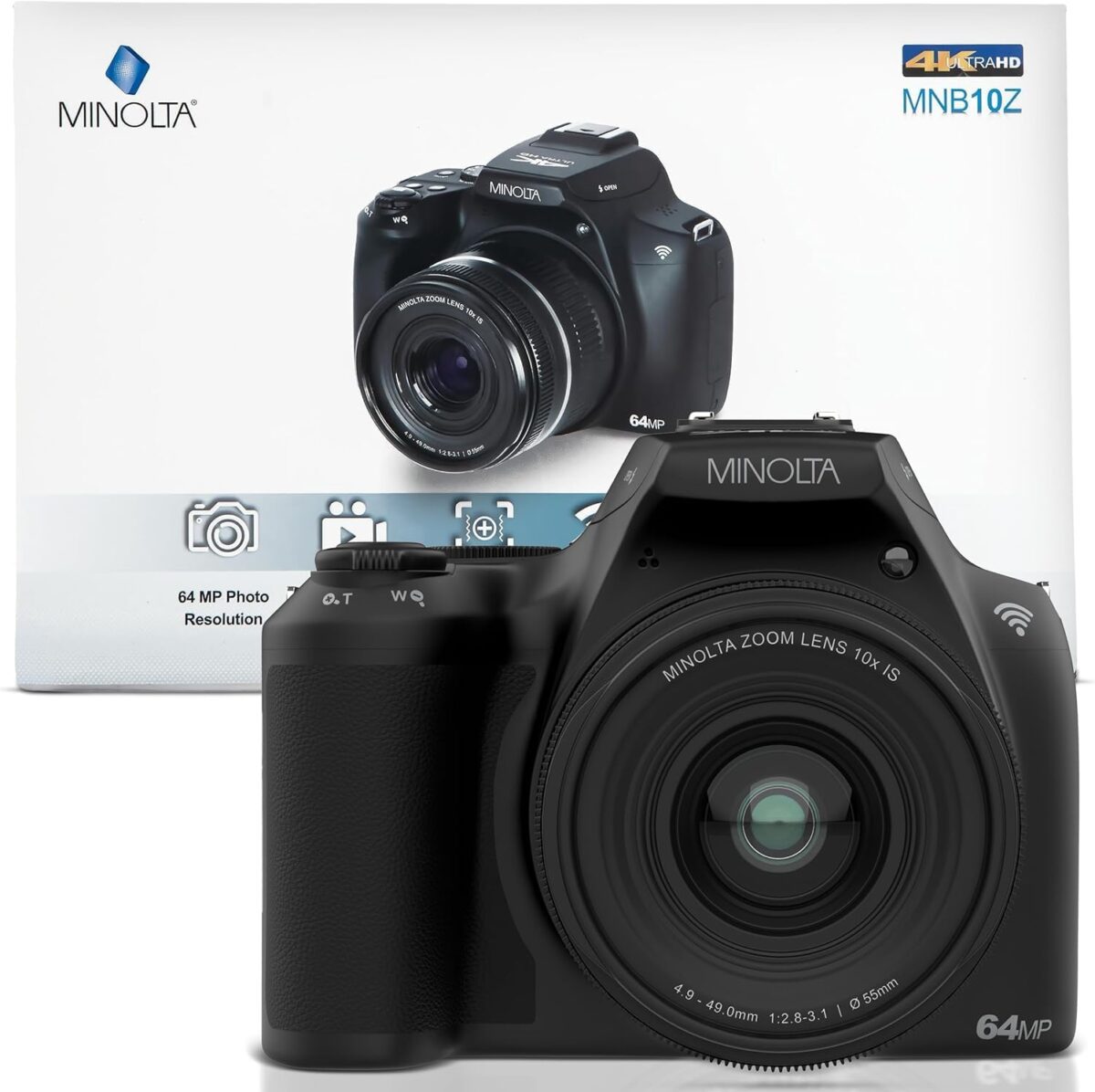 Minolta ProShot 64MP Digital Camera – 10x Optical Zoom, 4K Ultra HD Video, Macro Shooting, Anti-Shake, 3-inch LCD Screen, Face Detection – Includes 32GB SD Card, Battery & Case (Black) - Image 9