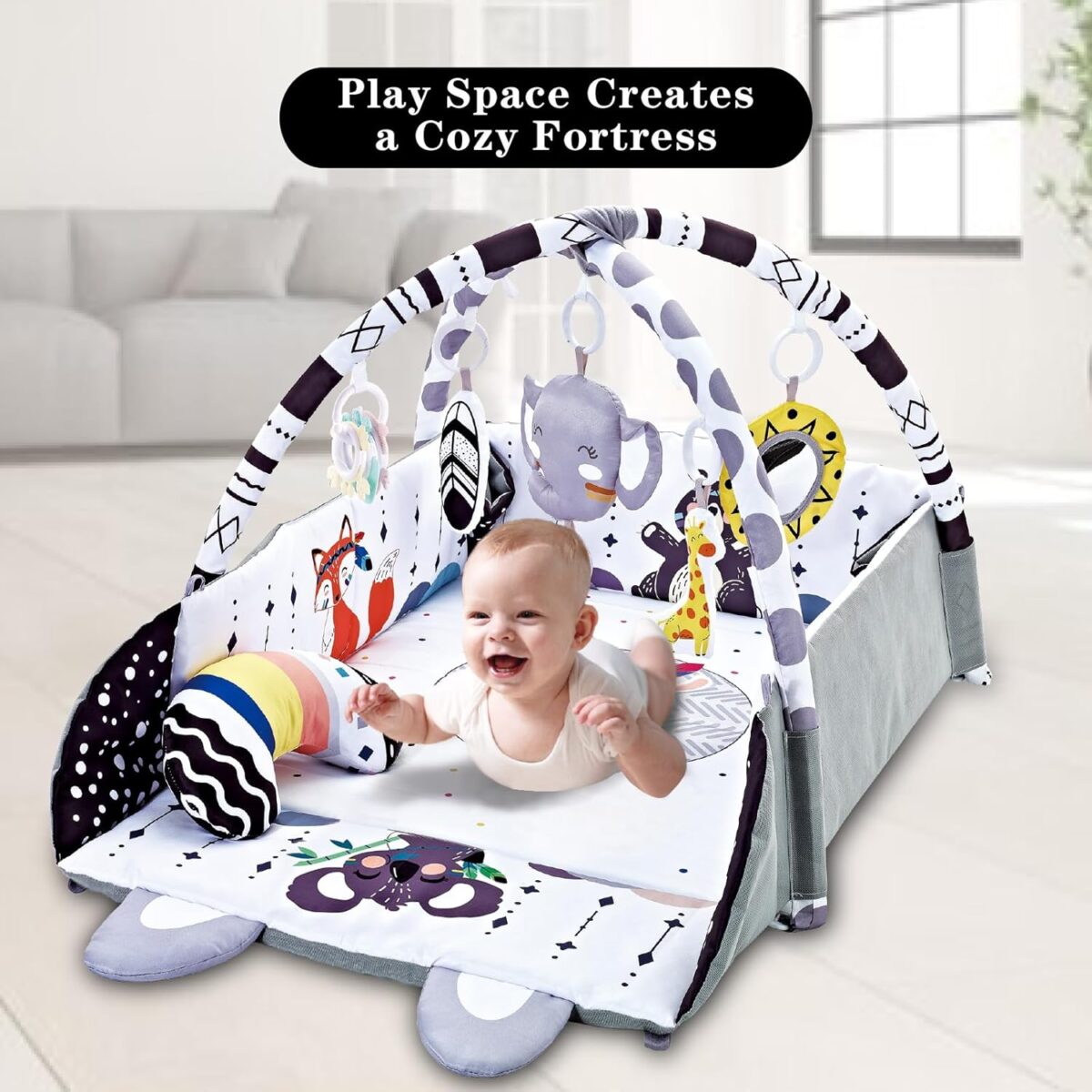 Baby Gym Play Mat, 8-in-1 Tummy Time Mat & Activity Gym, Washable Ball Pit, Infant Play Mat with Detachable Toys for Sensory Exploration and Motor Skill Development - Image 7