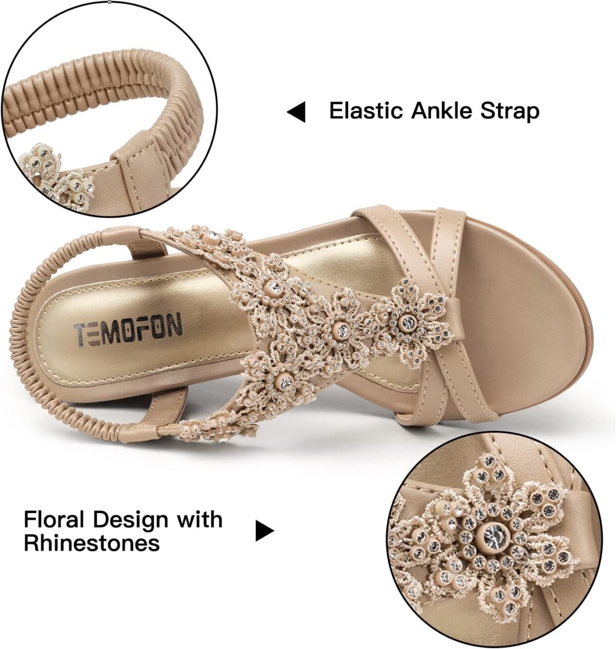 TEMOFON Women's Low Wedge Heels Summer Dressy Platform Sandals Elastic Ankle Strap Open Toe Flower Shoes - Image 5