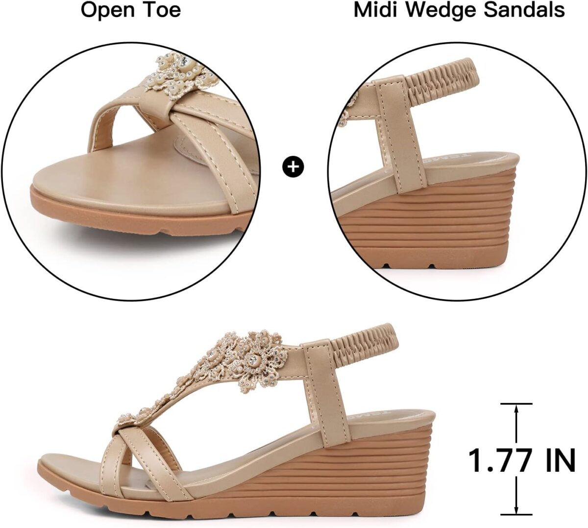 TEMOFON Women's Low Wedge Heels Summer Dressy Platform Sandals Elastic Ankle Strap Open Toe Flower Shoes - Image 6