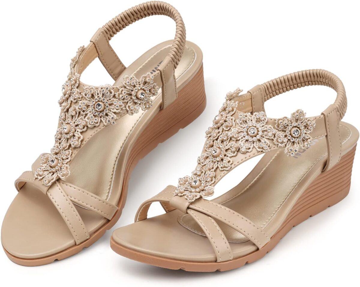 TEMOFON Women's Low Wedge Heels Summer Dressy Platform Sandals Elastic Ankle Strap Open Toe Flower Shoes - Image 7