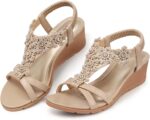 TEMOFON Women's Low Wedge Heels Summer Dressy Platform Sandals Elastic Ankle Strap Open Toe Flower Shoes - Image 7