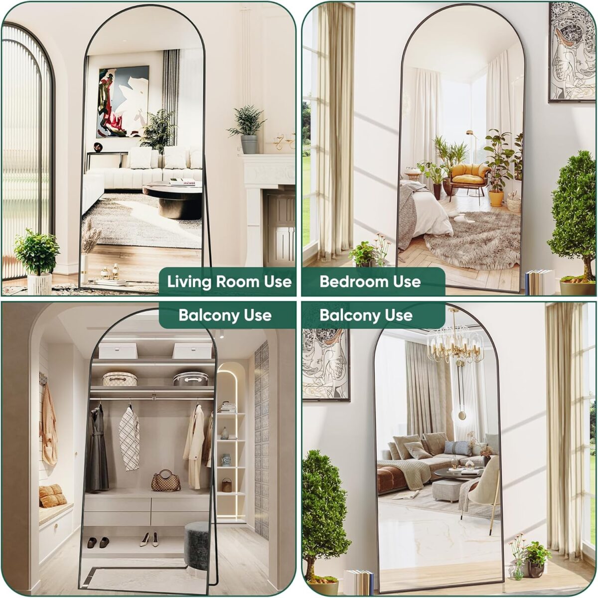 Antok Arched Full Length Mirror, 76"x34" Arched Floor Mirror, Glassless Mirror Full Length with Stand, Floor Mirrors Freestanding, Wall Mounted Mirrors for Bedroom Living Room, Black - Image 7