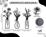 Pigort 3 Pieces Metal Flowers Wall Arts - Rustic Farmhouse Decor Black Minimalist Flower Wall Decors for Living room Bathroom Bedroom Dining Room - Housewarming Gifts(Black, Vase-C) - Image 3