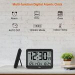 WallarGe Atomic Digital Wall Clock Battery Operated, Self-Setting, Large Display with Temperature, Date, Day of The Week, Silent Wall Mount Digital Clock, 4 Time Zones, DST - Image 7