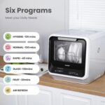 COMFEE' Portable Mini Dishwasher Countertop with 5L Built-in Water Tank for Apartments& RVs, No Hookup Needed, 6 Programs, 360° Dual Spray, 162℉ High-Temp& Air-Dry Function - Image 7