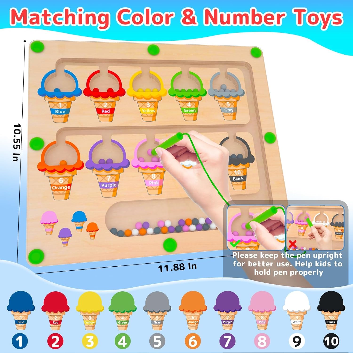 Magnetic Color & Number Maze - Montessori Wooden Color Matching Learning Counting Puzzle Board - Toddler Fine Motor Skills Toys for Boys Girls 3 4 5 Years Old - Image 3