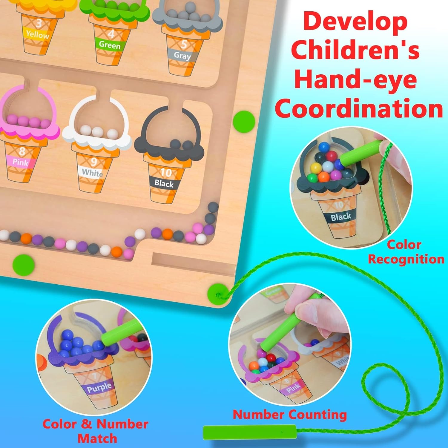 Magnetic Color & Number Maze - Montessori Wooden Color Matching Learning Counting Puzzle Board - Toddler Fine Motor Skills Toys for Boys Girls 3 4 5 Years Old - Image 5