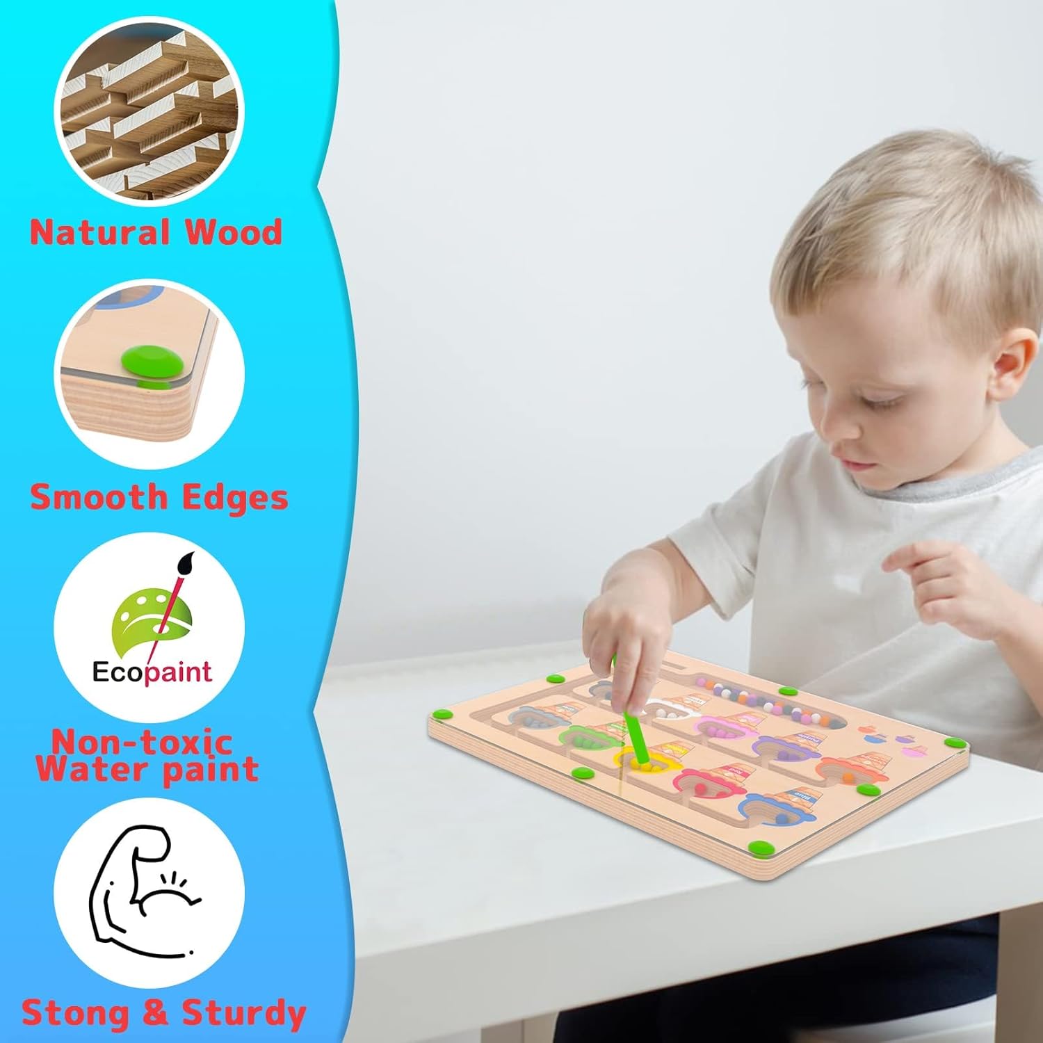Magnetic Color & Number Maze - Montessori Wooden Color Matching Learning Counting Puzzle Board - Toddler Fine Motor Skills Toys for Boys Girls 3 4 5 Years Old - Image 6