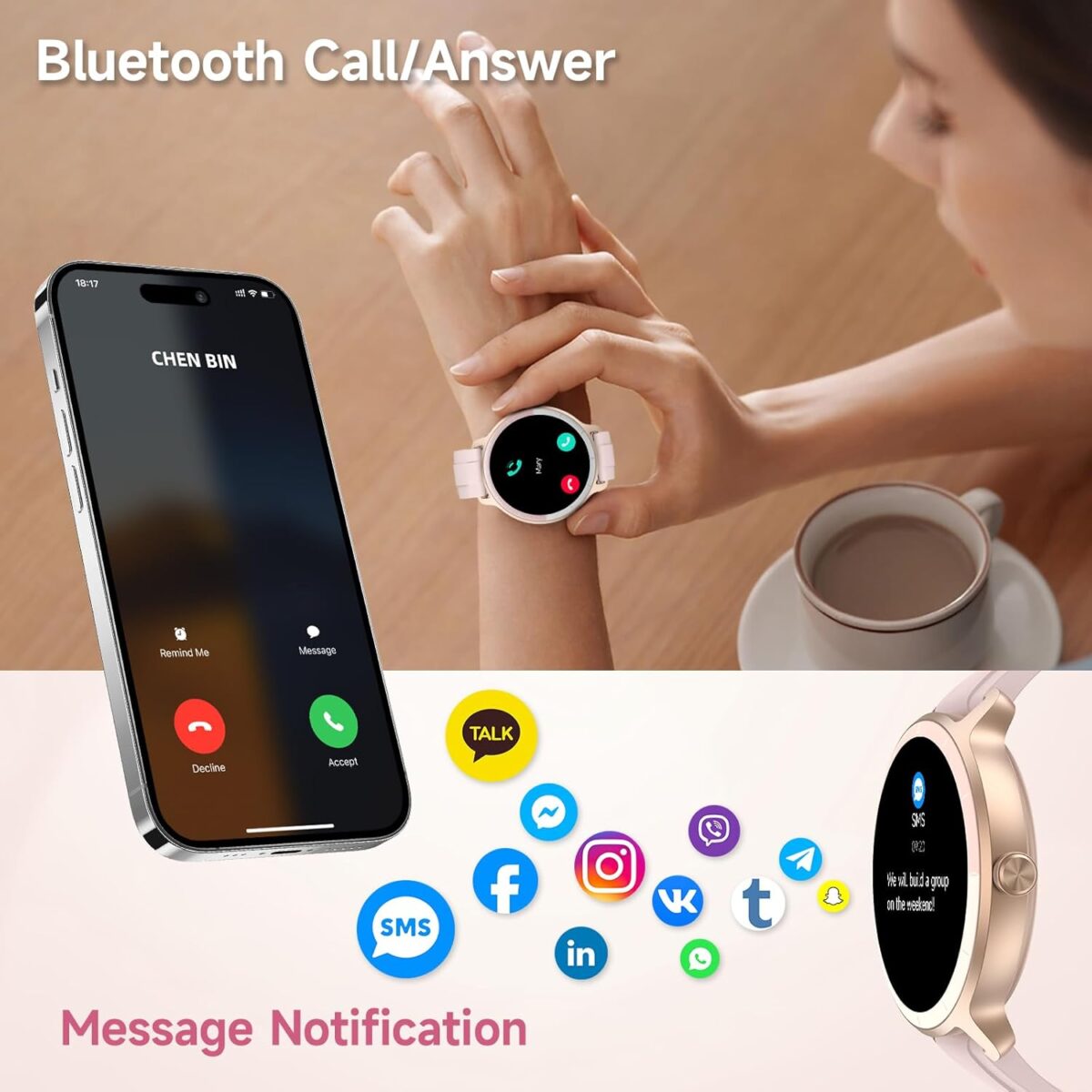 YMZ Smart Watch for Men Women, 1.27" HD Touchscreen Fitness Tracker, Bluetooth Calling, 100+ Sports Modes, Sleep Monitor, IP68 Waterproof, Compatible with Android & iPhones - Image 4
