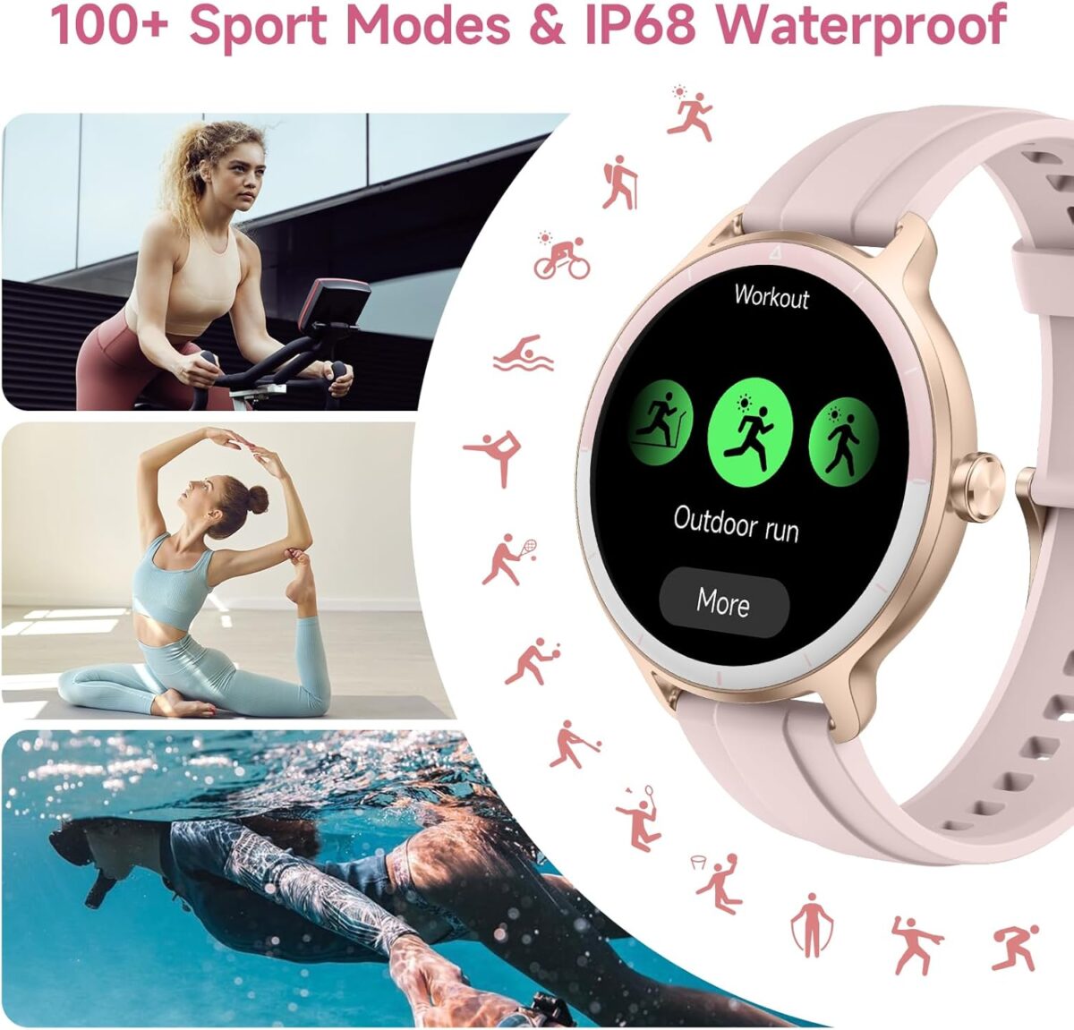YMZ Smart Watch for Men Women, 1.27" HD Touchscreen Fitness Tracker, Bluetooth Calling, 100+ Sports Modes, Sleep Monitor, IP68 Waterproof, Compatible with Android & iPhones - Image 5