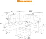 L Shaped Sectional Couch with Otttoman, 103" Sectional Sofa for Living Room Flannel Modular Couches with Cup Holders for Bedroom, Apartments, Beige &Brown - Image 3