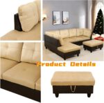 L Shaped Sectional Couch with Otttoman, 103" Sectional Sofa for Living Room Flannel Modular Couches with Cup Holders for Bedroom, Apartments, Beige &Brown - Image 4