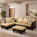 L Shaped Sectional Couch with Otttoman, 103" Sectional Sofa for Living Room Flannel Modular Couches with Cup Holders for Bedroom, Apartments, Beige &Brown - Image 6