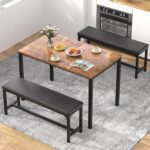 VECELO 3-Piece 63" Extendable Kitchen Table with Benches/Chairs, Modern Breakfast Dinette/Dining Room Set for 4/6/2, Small Space Saving Design, Easy Assembly - Image 5