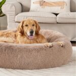 Bedsure Calming Dog Bed for Extra Large Dogs - Donut Washable Large Pet Bed, 45 inches Anti-Slip Round Fluffy Plush Faux Fur Dog Bed, Fits up to 120 lbs Pets, Camel - Image 6