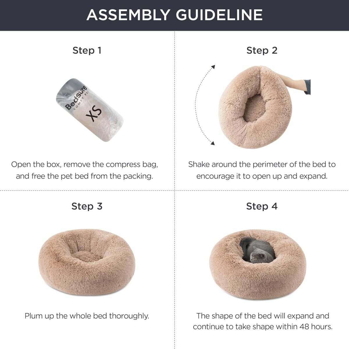 Bedsure Calming Dog Bed for Extra Large Dogs - Donut Washable Large Pet Bed, 45 inches Anti-Slip Round Fluffy Plush Faux Fur Dog Bed, Fits up to 120 lbs Pets, Camel - Image 7