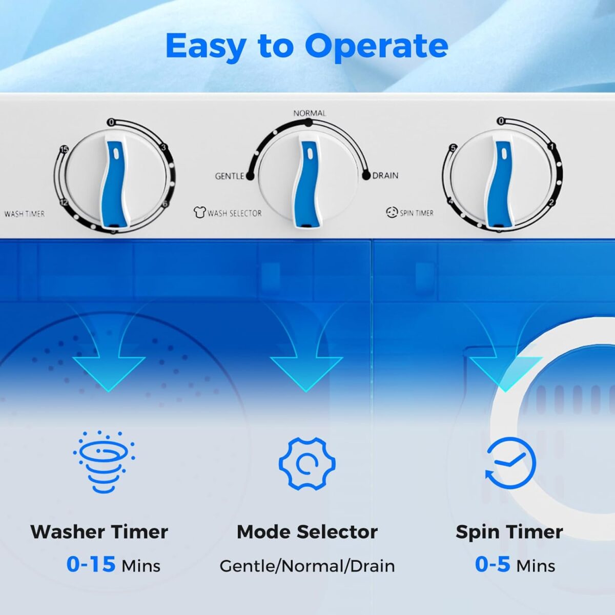Giantex Portable Washing Machine, 17.6lbs Compact Washer Spinner Combo with Pump Drain, Twin Tub 11lbs Wash & 6.6lbs Spin, Lavadoras Portatiles for Apartment RV Dorm College (White & Blue) - Image 4