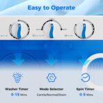 Giantex Portable Washing Machine, 17.6lbs Compact Washer Spinner Combo with Pump Drain, Twin Tub 11lbs Wash & 6.6lbs Spin, Lavadoras Portatiles for Apartment RV Dorm College (White & Blue) - Image 4