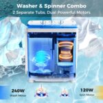 Giantex Portable Washing Machine, 17.6lbs Compact Washer Spinner Combo with Pump Drain, Twin Tub 11lbs Wash & 6.6lbs Spin, Lavadoras Portatiles for Apartment RV Dorm College (White & Blue) - Image 5
