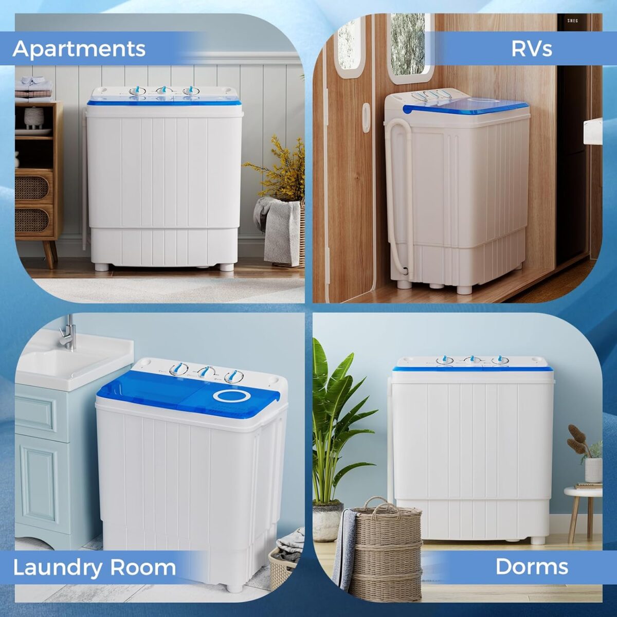 Giantex Portable Washing Machine, 17.6lbs Compact Washer Spinner Combo with Pump Drain, Twin Tub 11lbs Wash & 6.6lbs Spin, Lavadoras Portatiles for Apartment RV Dorm College (White & Blue) - Image 7