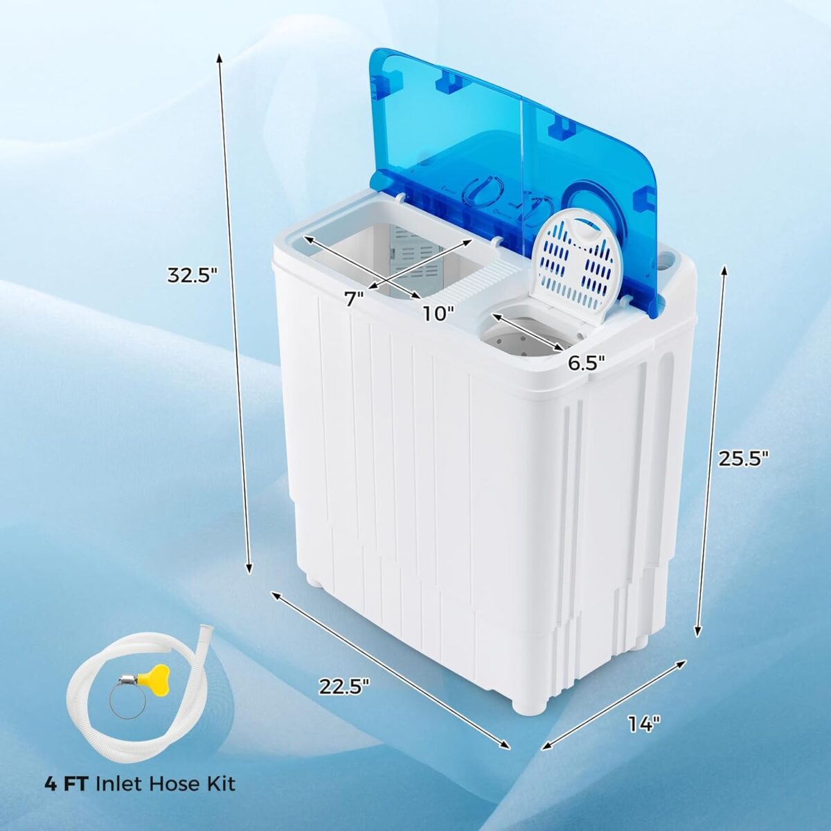 Giantex Portable Washing Machine, 17.6lbs Compact Washer Spinner Combo with Pump Drain, Twin Tub 11lbs Wash & 6.6lbs Spin, Lavadoras Portatiles for Apartment RV Dorm College (White & Blue) - Image 9