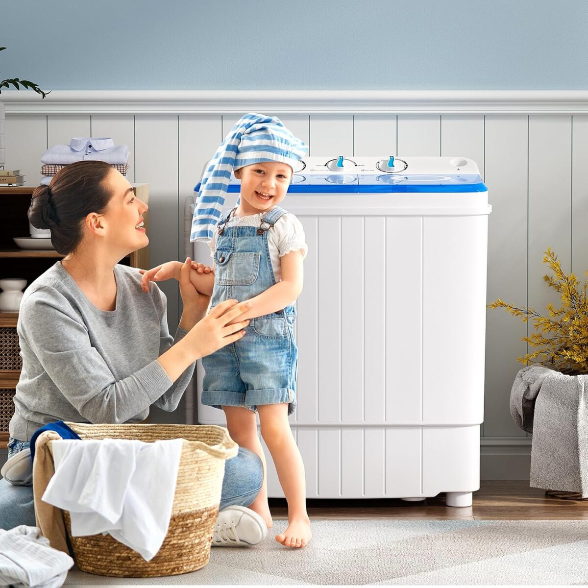 Giantex Portable Washing Machine, 17.6lbs Compact Washer Spinner Combo with Pump Drain, Twin Tub 11lbs Wash & 6.6lbs Spin, Lavadoras Portatiles for Apartment RV Dorm College (White & Blue) - Image 10
