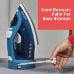 BLACK+DECKER Steam Iron for Clothes with Retractable Cord, Vertical Steaming, Anti-Drip Design, Spray Mist and Auto Clean Button, 1200W - Image 4