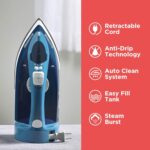 BLACK+DECKER Steam Iron for Clothes with Retractable Cord, Vertical Steaming, Anti-Drip Design, Spray Mist and Auto Clean Button, 1200W - Image 9