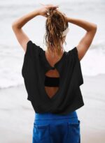 Women Short Sleeve Workout Shirts Open Back Tops Casual Yoga Y2k Athletic Gym Slouchy Crop Running Tees - Image 6