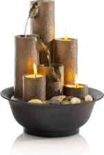 Alpine Corporation WCT202 Indoor Tabletop Tiered Water Fountain Featuring 3 Candles for Desktop and Table, 11", Brown - Image 9