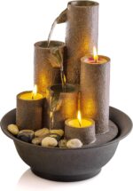 Alpine Corporation WCT202 Indoor Tabletop Tiered Water Fountain Featuring 3 Candles for Desktop and Table, 11", Brown - Image 10