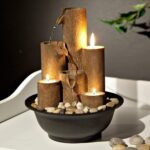 Alpine Corporation WCT202 Indoor Tabletop Tiered Water Fountain Featuring 3 Candles for Desktop and Table, 11", Brown - Image 13