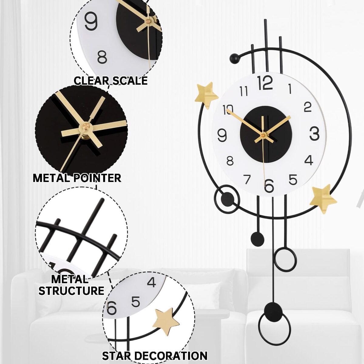 Large Wall Clocks for Living Room,Silent Non-Ticking Quartz Battery Operated,Modern Decorative Wall Clock for Kitchen Bathroom Bedroom Home Wall Decor,12.5 * 25.5 Inch - Image 4