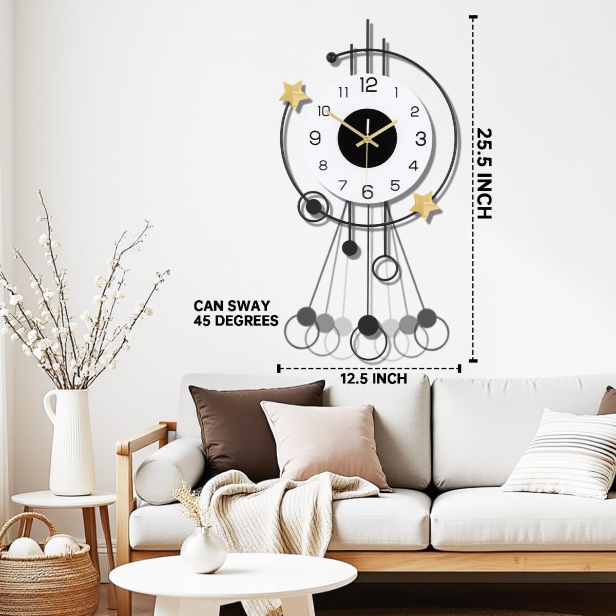 Large Wall Clocks for Living Room,Silent Non-Ticking Quartz Battery Operated,Modern Decorative Wall Clock for Kitchen Bathroom Bedroom Home Wall Decor,12.5 * 25.5 Inch - Image 5